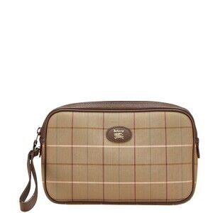 Burberry Check Shoulder Bag Khaki Green Brown Canvas Leather